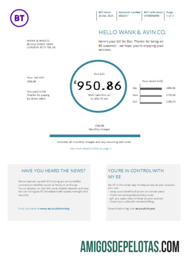 SCR da conta comercial de serviços públicos da BT exemplo real